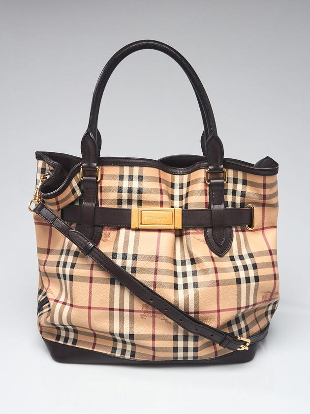 Burberry Haymarket Check Coated Canvas Medium Goldertone Tote Bag