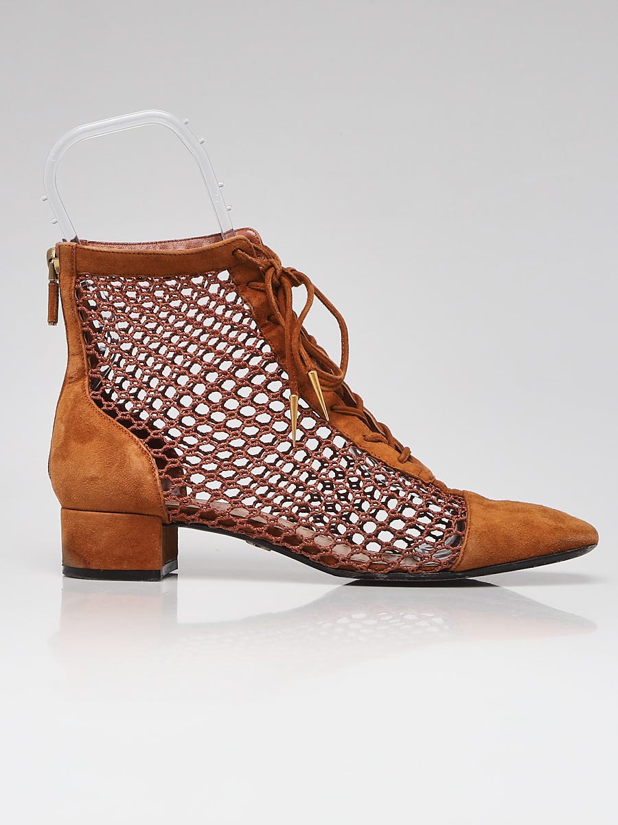 Christian Dior Brown Suede Fishnet Naughtily-d Ankle Boots Size 6/36.5