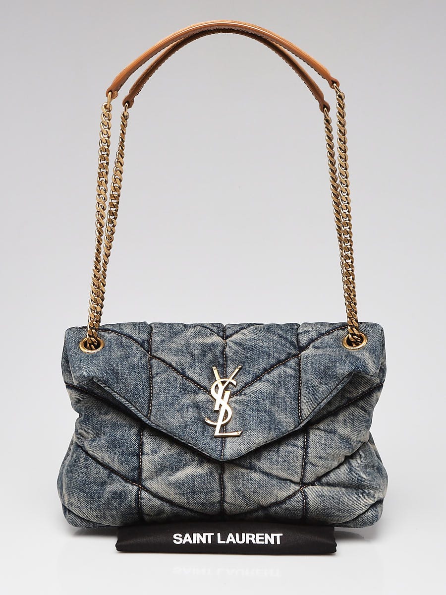 Auth YSL Yves Saint Laurent Crossbody Bag Blue Denim & Black