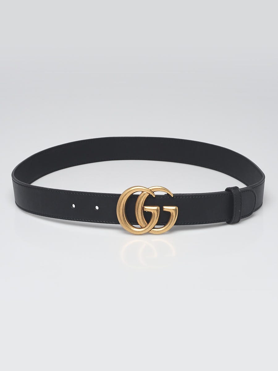 Women's Slim Black Leather Belt With Double G Buckle