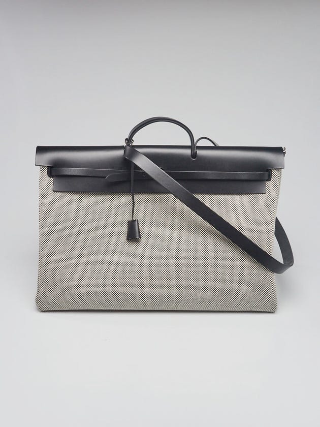 Hermes Ecru/Blanc/Noir Viking Quadrille Canvas and Hunter Leather Herbag Zip Cabine Bag