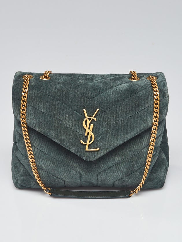 Yves Saint Laurent Grey Chevron Quilted Suede Small LouLou Bag