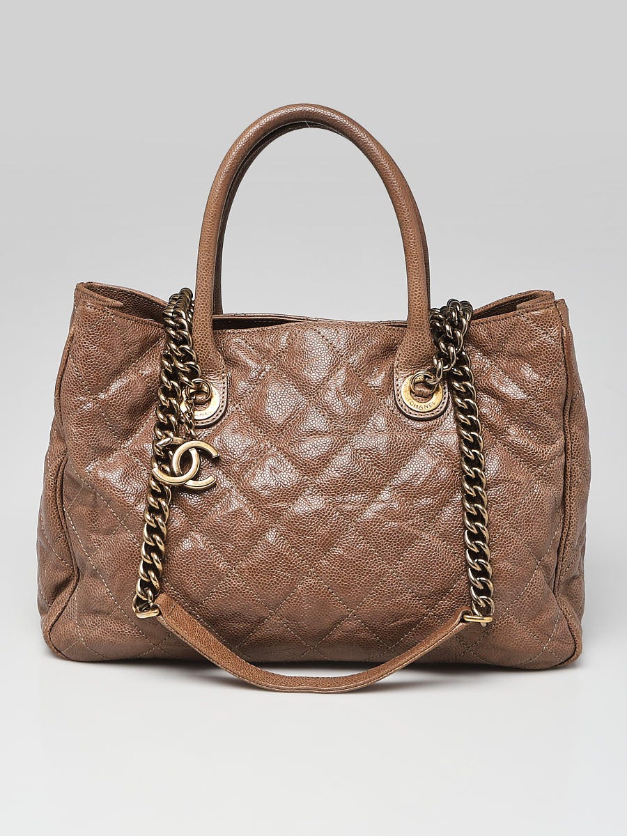CHANEL Crumpled Caviar Quilted Large Shiva Flap Brown 181444