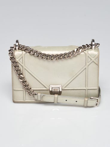 Christian Dior Metallic Silver Leather Diorama Small Flap Bag