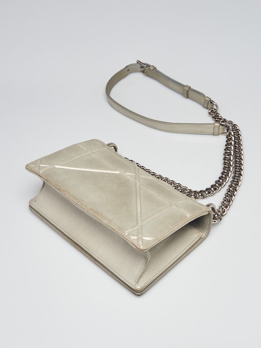 CHRISTIAN DIOR Diorama Metallic Silver Flap Evening Bag Clutch Calfskin
