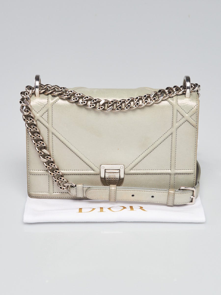 CHRISTIAN DIOR Diorama Authentic Silver Leather Wallet Chain Mini Shoulder  Bag