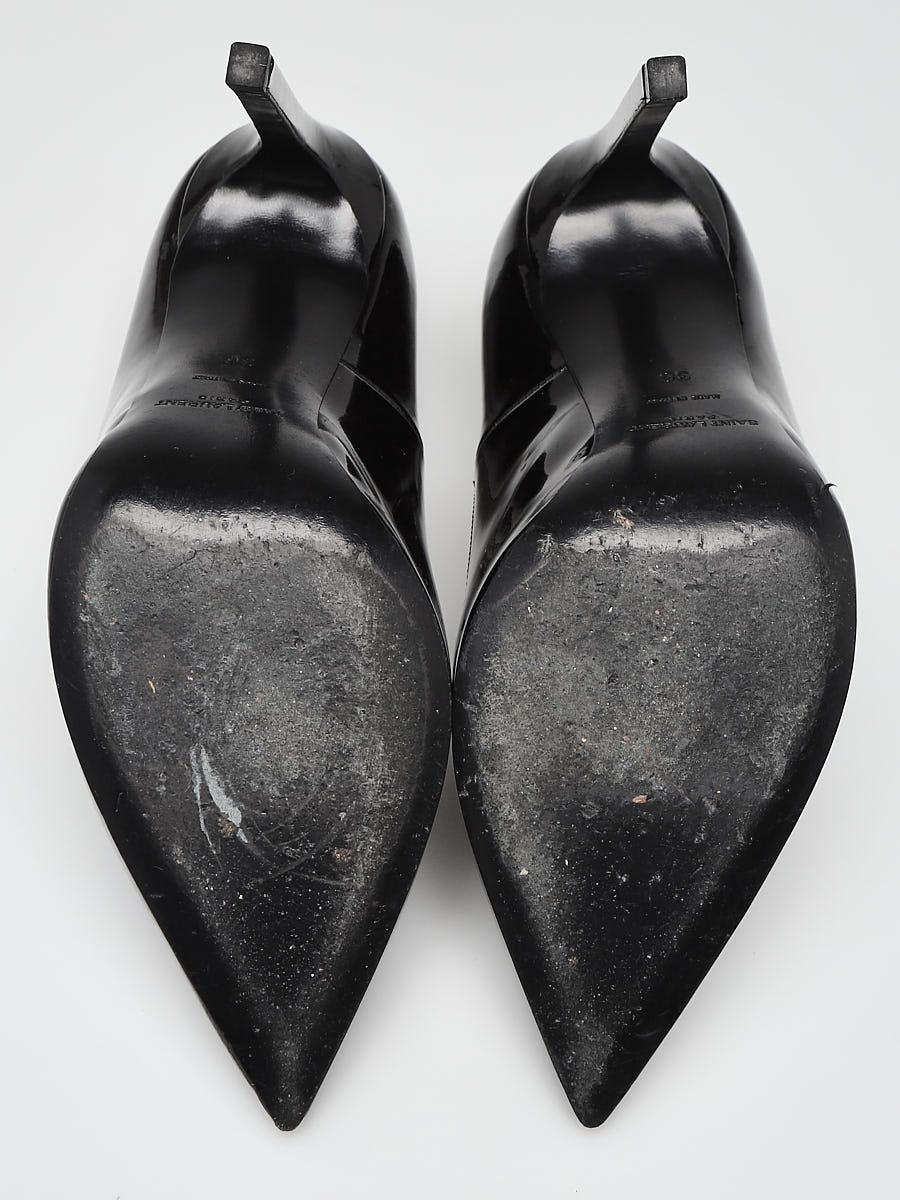 Sensual Metal Bar Detail Pointed Toe Patent Leather Stiletto Pumps - Black, EU 36 - US 5 / Black