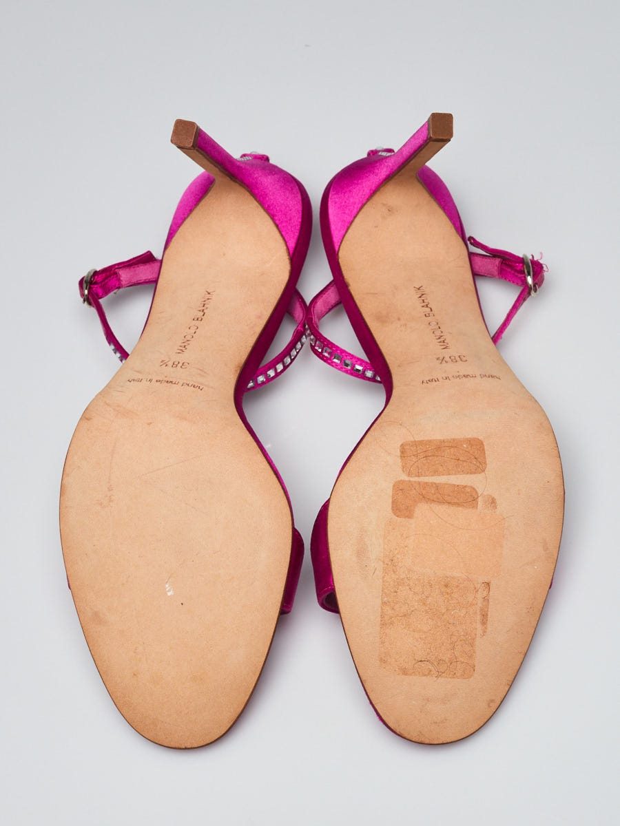 Manolo Blahnik Fuchsia Satin and Crystal Sandals Size 8/38.5 Manolo Blahnik Fuchsia Satin and Crystal Sandals Size 8/38.5