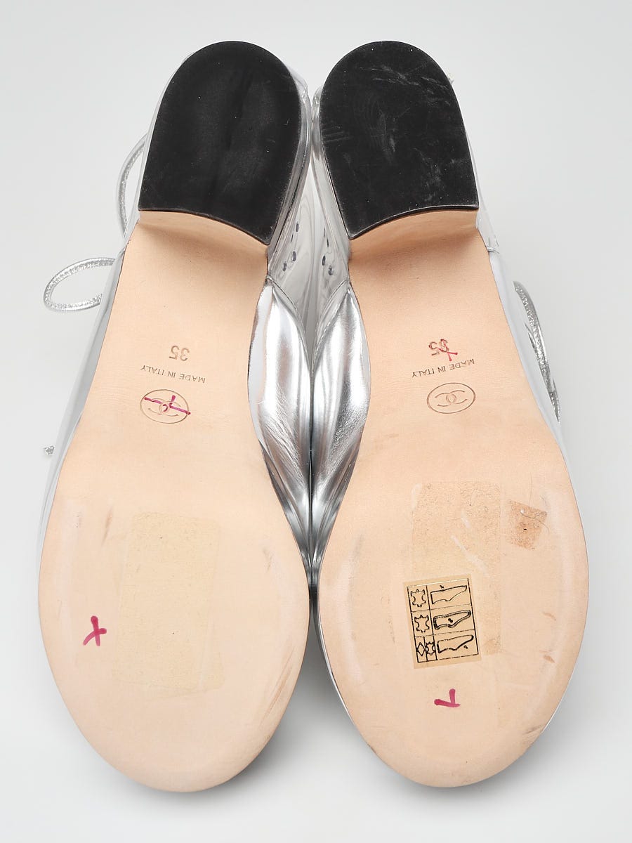 Chanel Silver Leather Chain Transparent PVC Open Toe Ankle Boots