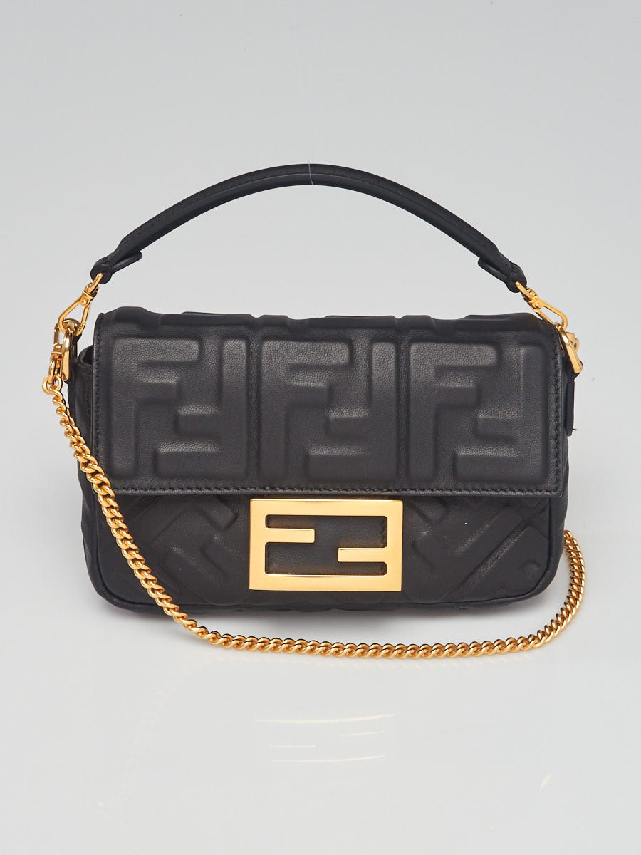 Fendi Black Embossed Leather Mini Baguette Crossbody Bag 8BS017