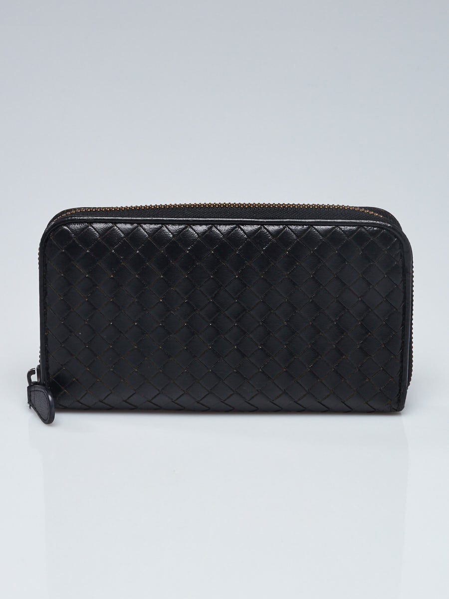 Bottega Veneta Black Intrecciato Woven Nappa Leather Zip Around