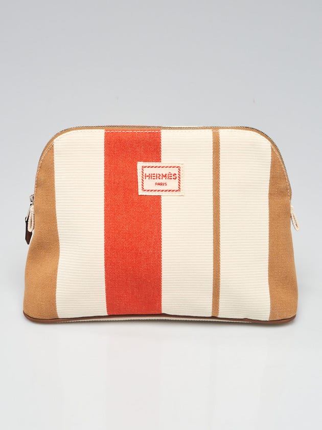 Hermes Rayures Rocabar Canvas Bolide Mini Cosmetic Pouch Bag