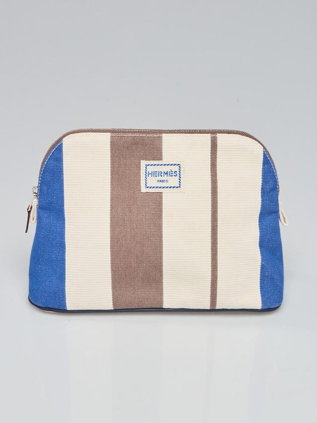 Hermes Rayures Rocabar Canvas Bolide Mini Cosmetic Pouch Bag