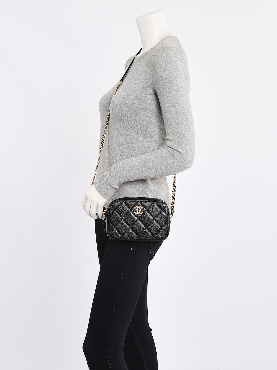 Chanel Black Quilted Caviar Leather Mini Camera Bag - Yoogi's Closet