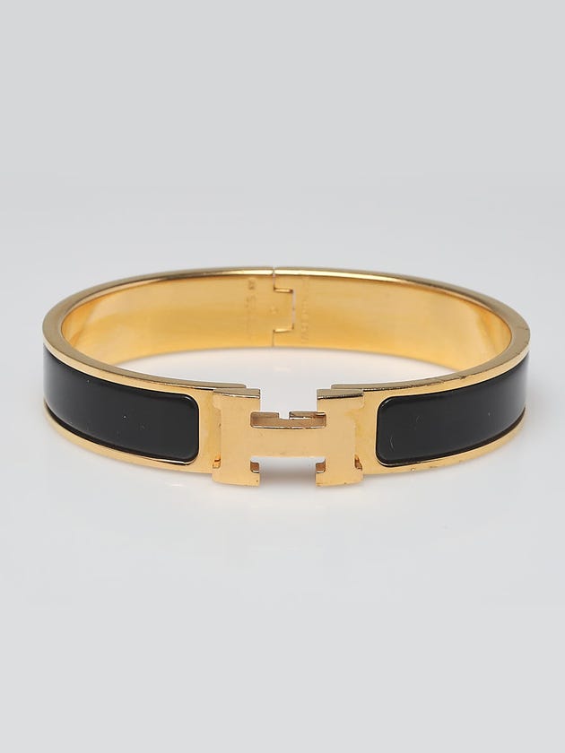 Hermes Black Enamel Gold Plated Clic-H Narrow PM Bracelet
