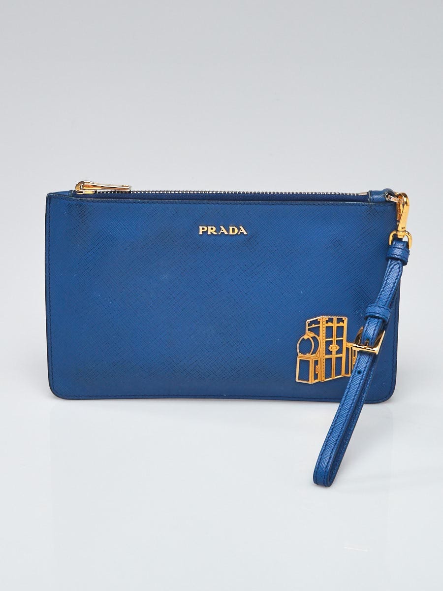 Prada Black/Blue Nylon and Saffiano Leather Ship Clutch Bag