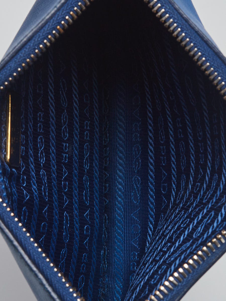 Prada Black/Blue Nylon and Saffiano Leather Ship Clutch Bag
