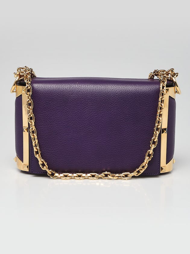 Valentino Purple Pebbled Leather Chain Box Shoulder Bag
