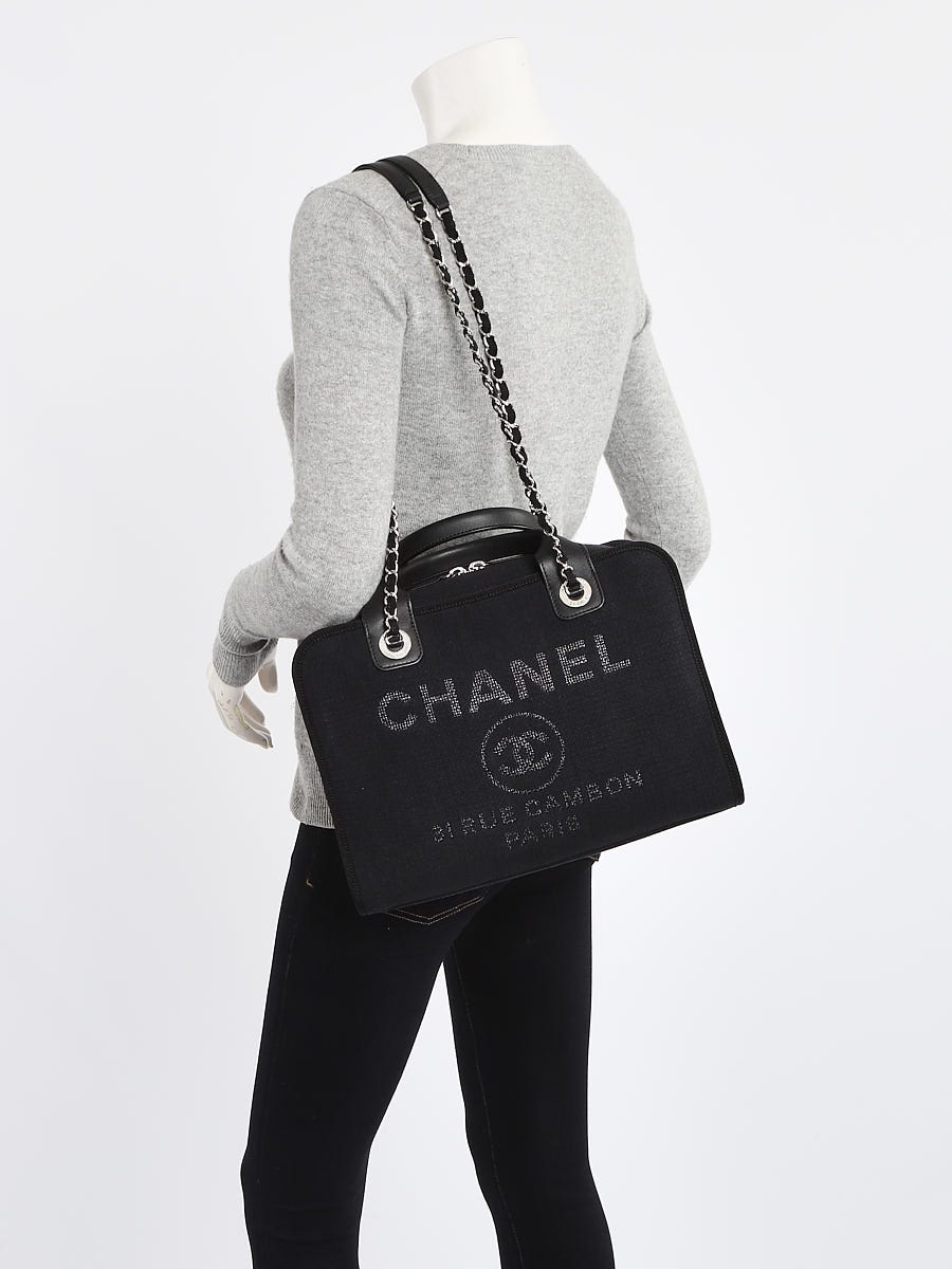 Chanel Black Canvas and Leather Deauville Bowling Bag - Yoogi's Closet