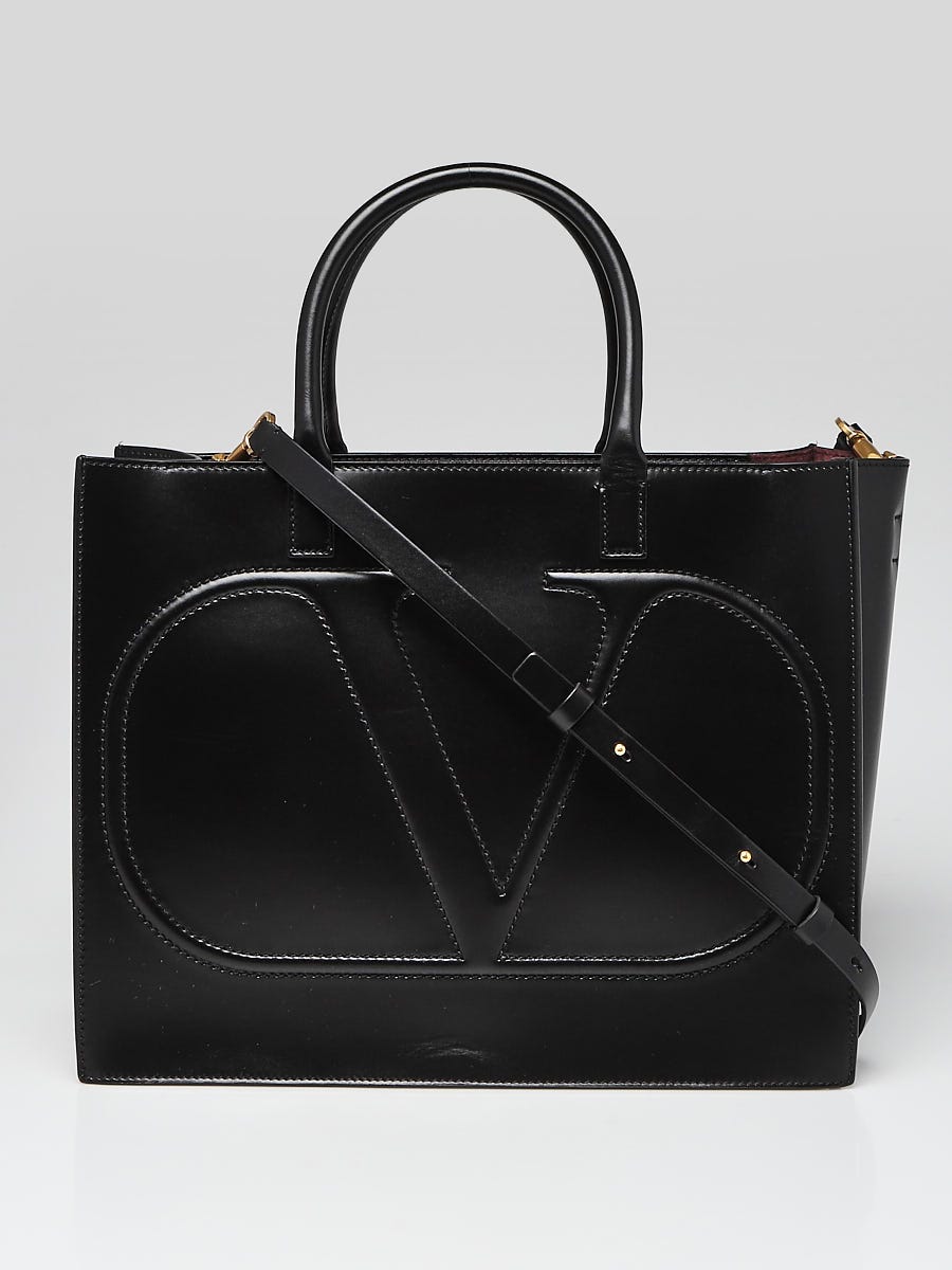 Valentino Black Leather VLogo Escape Medium Tote Bag - Yoogi's Closet