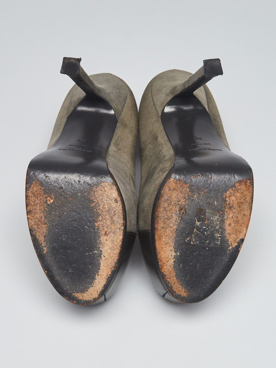 Yves Saint Laurent Grey Suede/Patent Leather Tribtoo Pumps Size 5.5/36