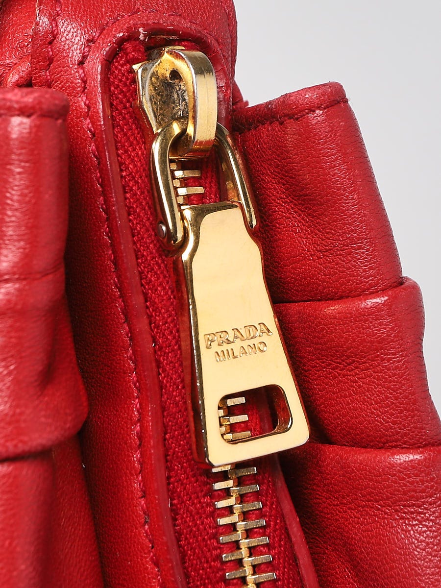 Prada Red Nappa Gaufre Leather Satchel Bag BN1407 - Yoogi's Closet