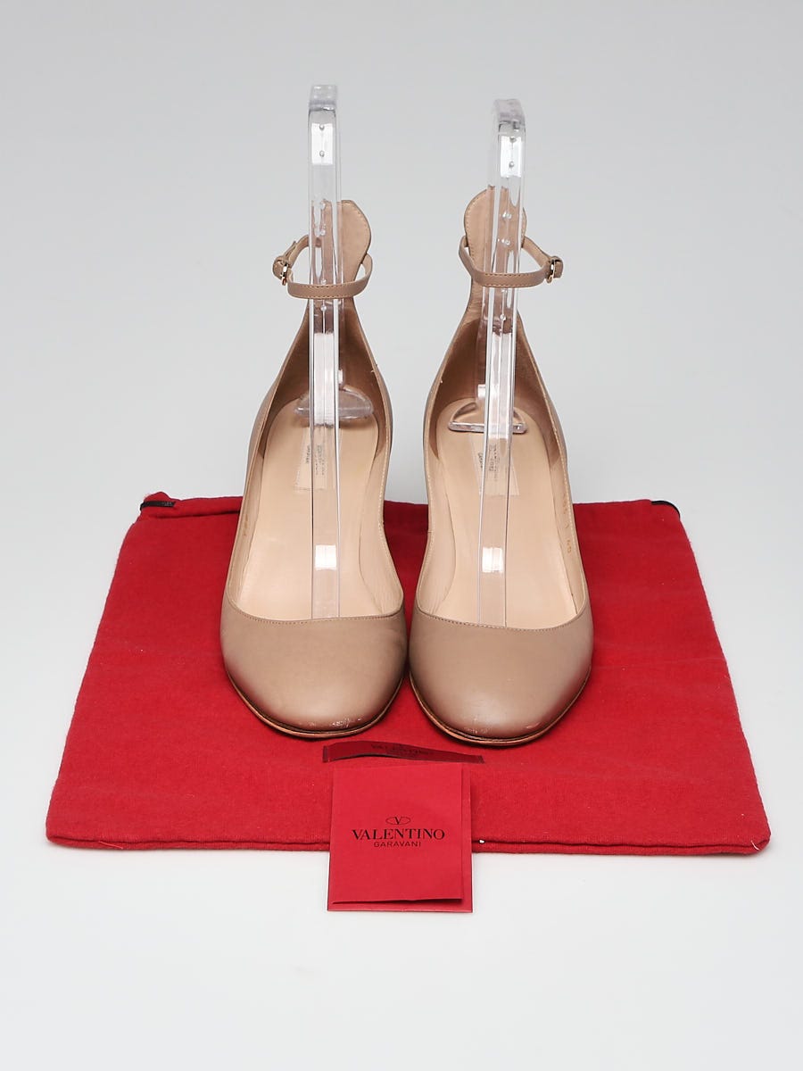 Valentino Beige Leather Mid Heel Wrap Pump Size 9.5/40 - Yoogi's Closet