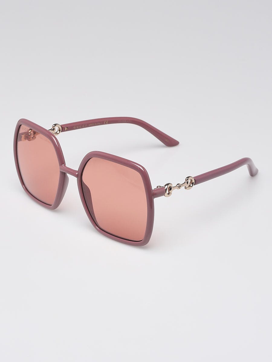 Gucci Pink Acetate Oversize Frame Horsebit Sunglasses