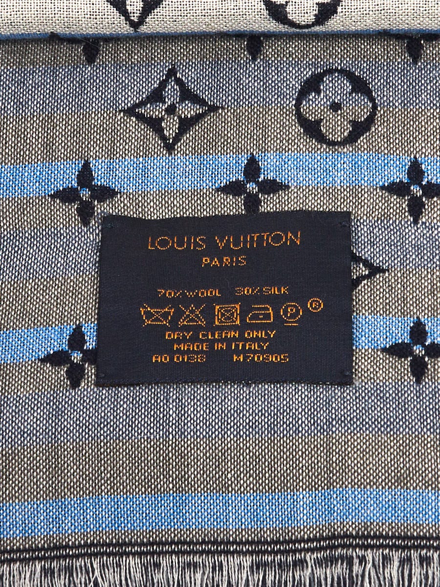 Louis Vuitton Dark Blue Monogram Silk/Wool Shawl Scarf - Yoogi's Closet