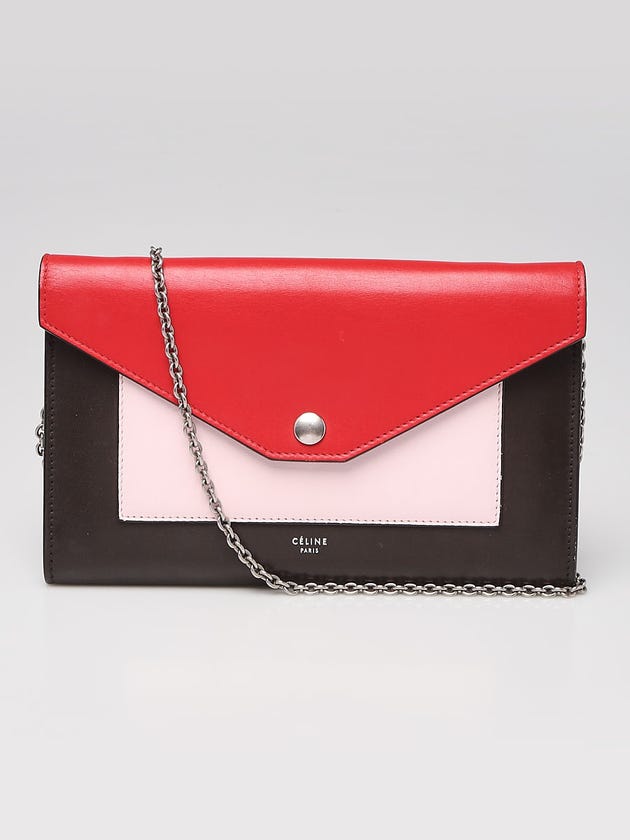Celine Red Tri-Color Calfskin Leather Large Pocket Flap on Chain Bag