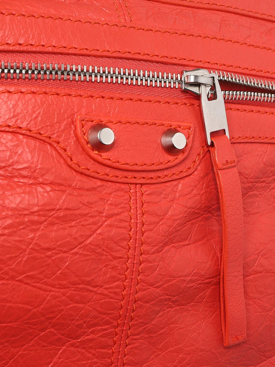 Balenciaga Fire Orange Lambskin Leather Giant 12 Silver Clutch Bag - Yoogi's Closet