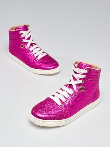 Gucci Pink Crinkle Leather High Top Sneakers Size 4.5/35