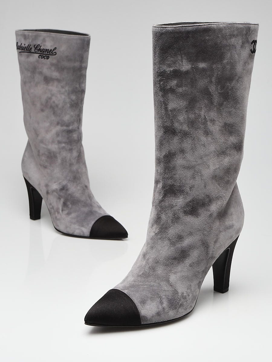 Chanel Grey Suede Cap Toe Gabrielle Boots Size 5.5/36 - Yoogi's Closet