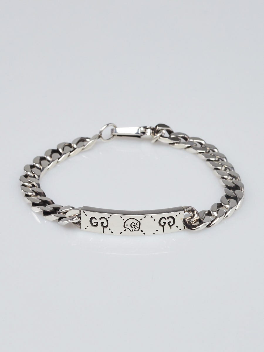 Gucci Sterling Silver Metal Curb Link Ghost ID Bracelet | Yoogi's