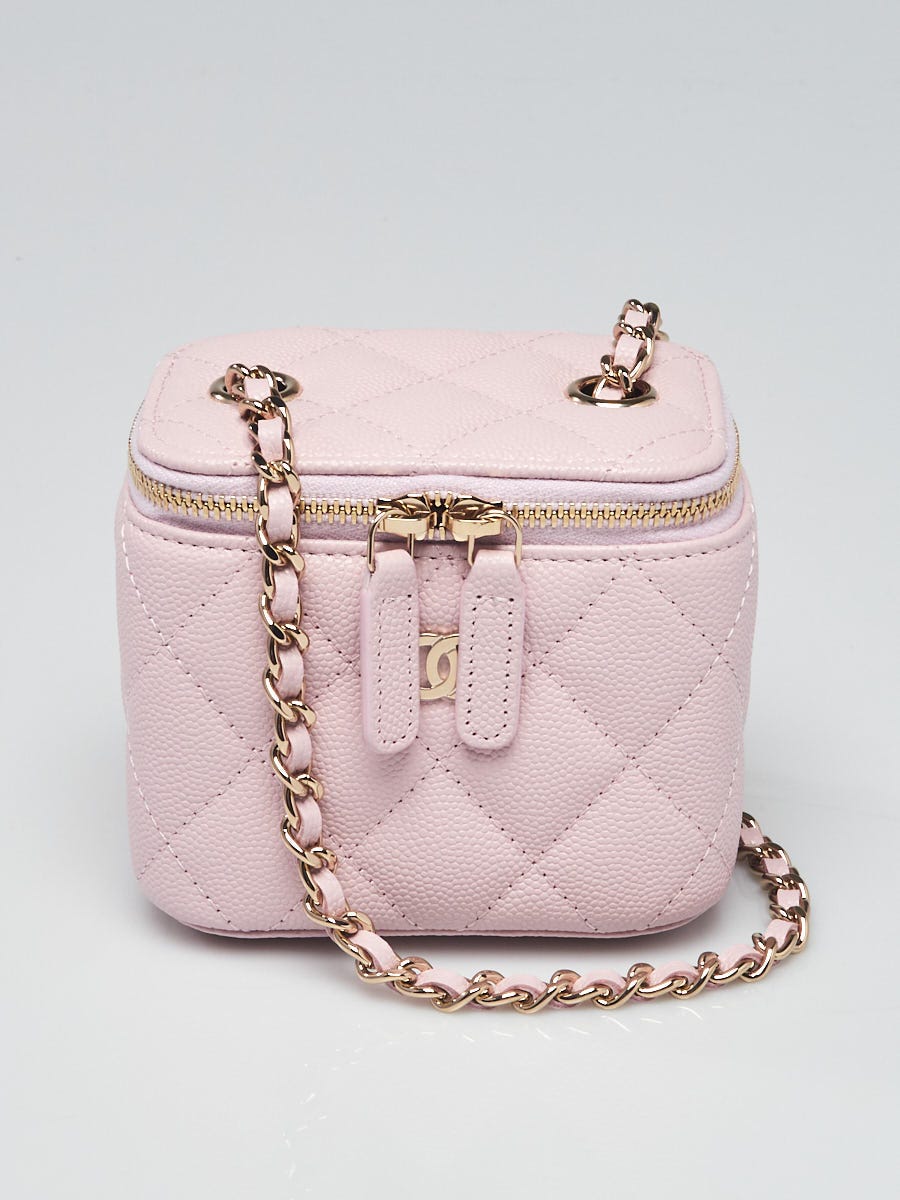 Chanel Light Pink Quilted Caviar Leather Mini Vanity Case with Bag - Yoogi's Closet