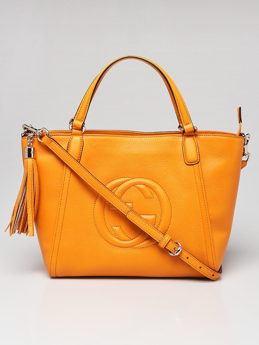Gucci Orange Pebbled Leather Soho Crossbody Tote Bag - Yoogi's Closet