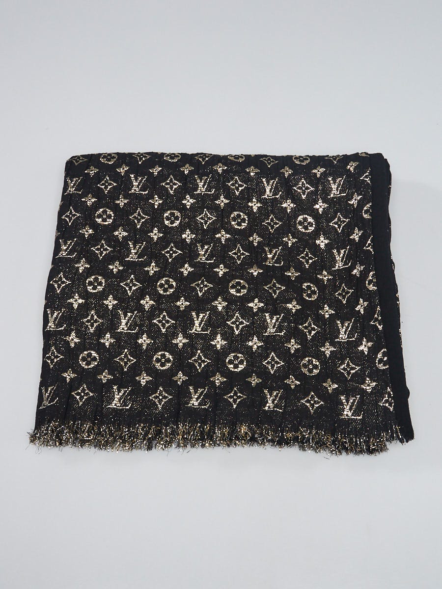 Louis Vuitton Black Monogram So Glitter Silk Shawl Scarf - Yoogi's Closet
