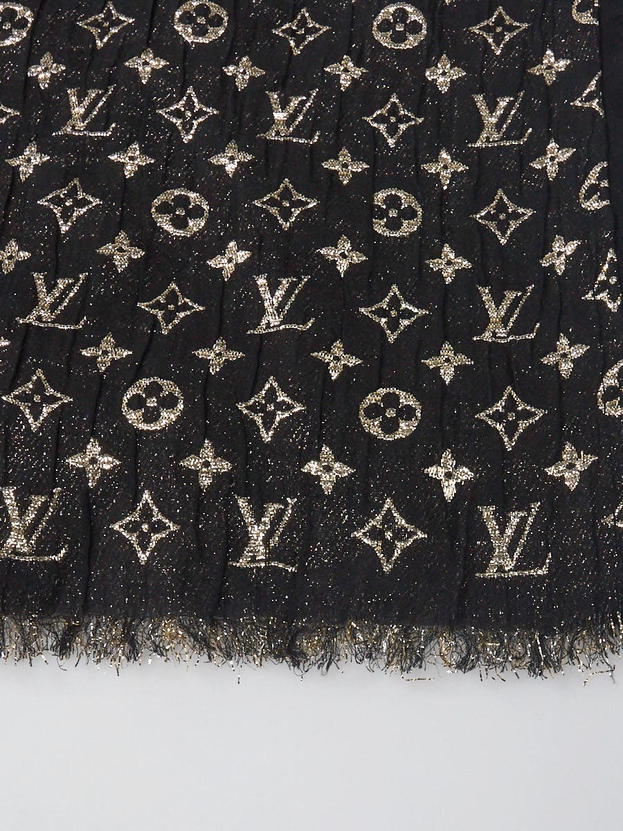 Louis Vuitton Black Monogram So Glitter Silk Shawl Scarf - Yoogi's