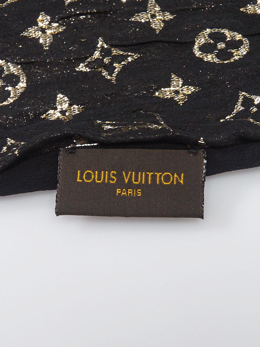 Louis Vuitton Monogram So Glitter Stole Silk Scarf Black & Gold 