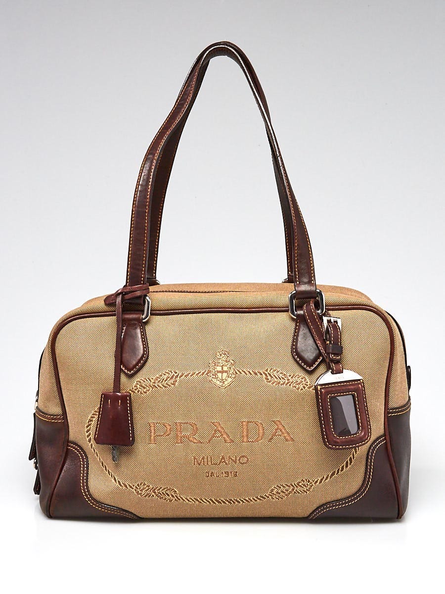 Prada Corda/Moro Logo Jacquard Canvas Bauletto Bag BL0260 - Yoogi's Closet