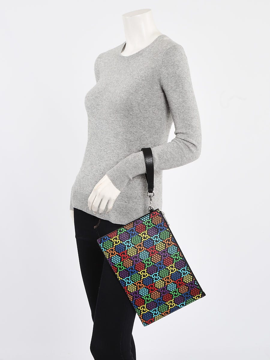 Gucci★素敵！Unisex Supreme GG Psychedelic Wristlet Gucci Unisex Black Supreme GG Psychedelic Zip Pouch Wristlet