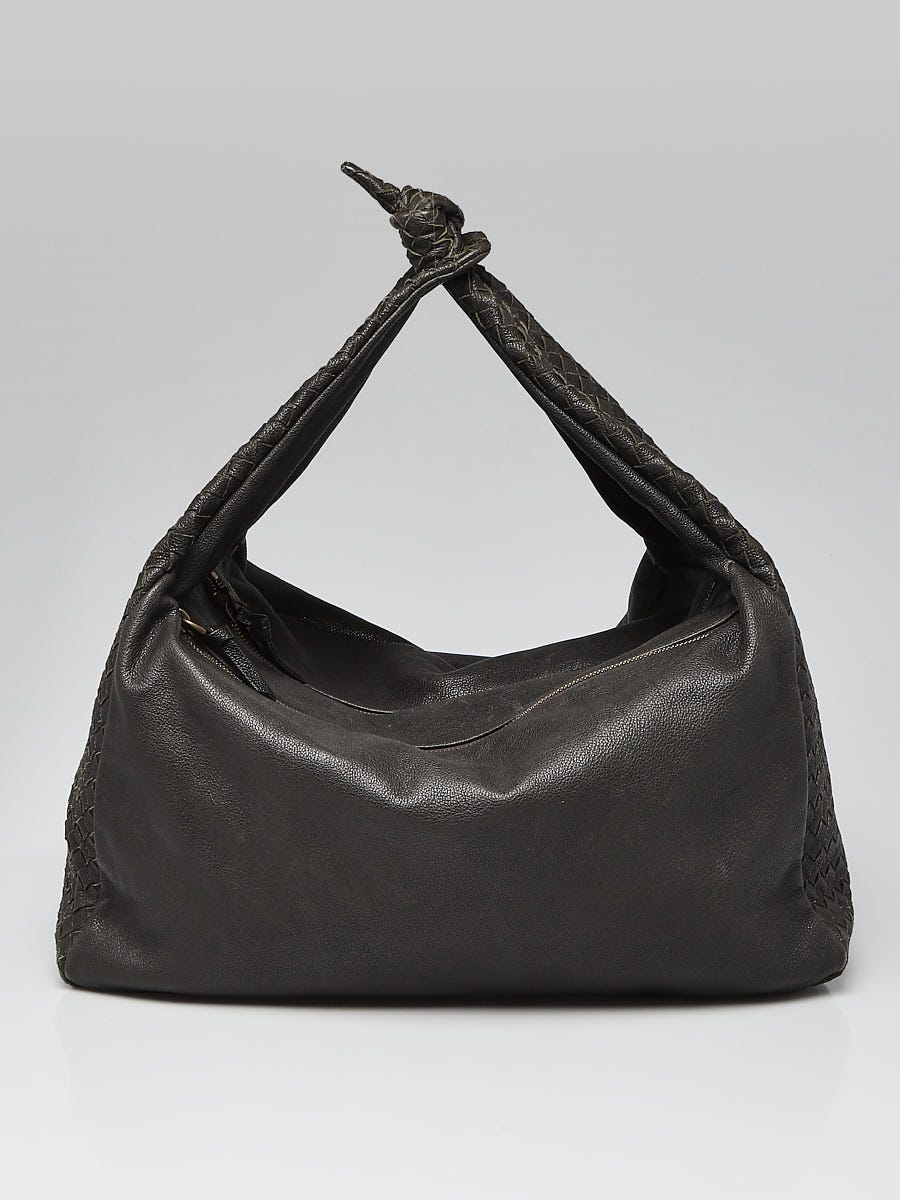 Bottega Veneta Black Leather Shoulder Strap Intrecciato Knot Hobo Bag