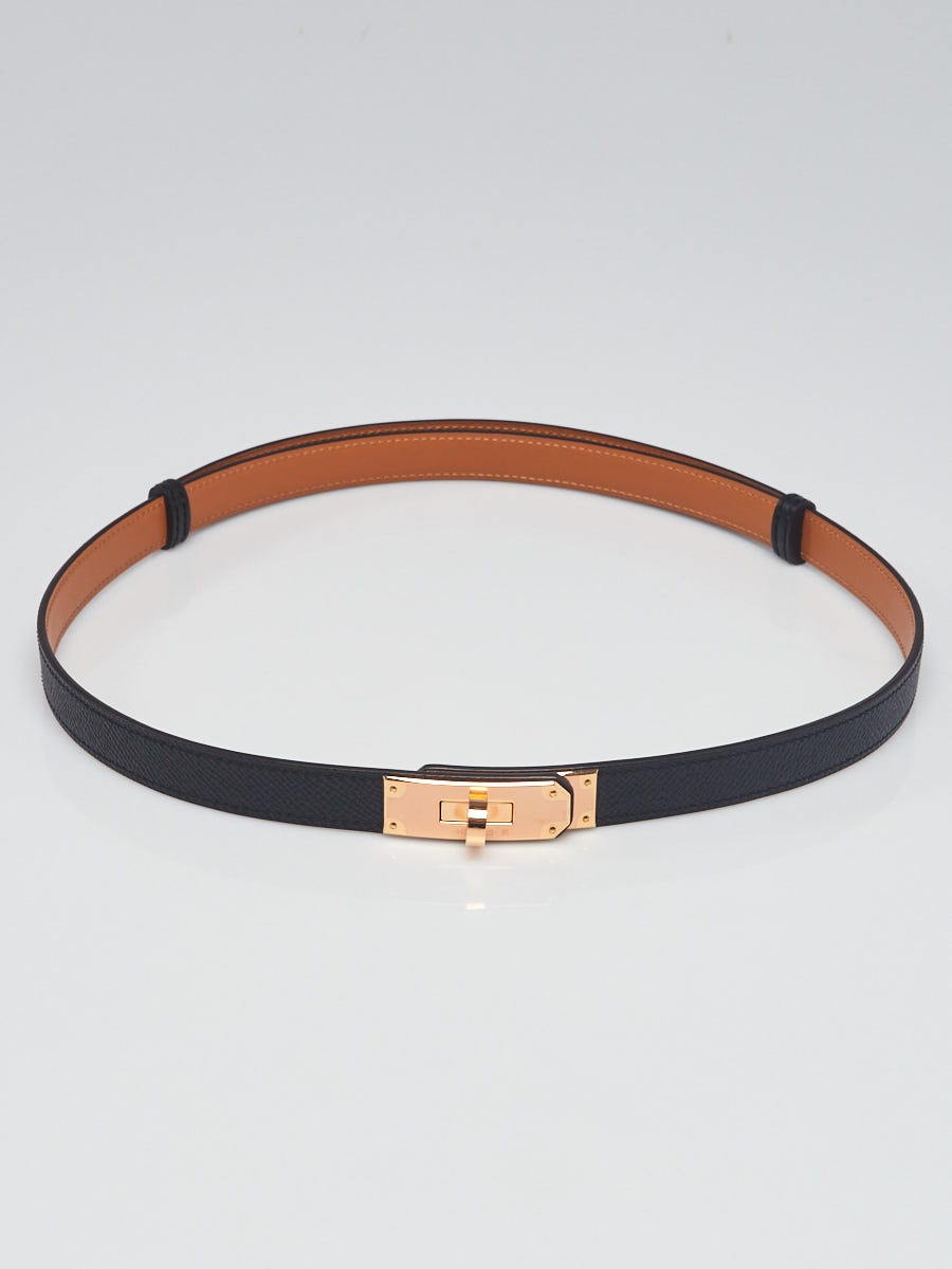 Hermes Black Epsom Leather Rose Gold Plated Kelly Belt - Yoogi's Closet