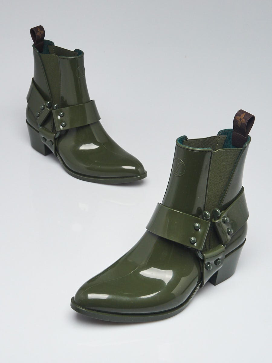Louis Vuitton Green Rubber Rhapsody Ankle Boots Size 6.5/37 - Yoogi's Closet