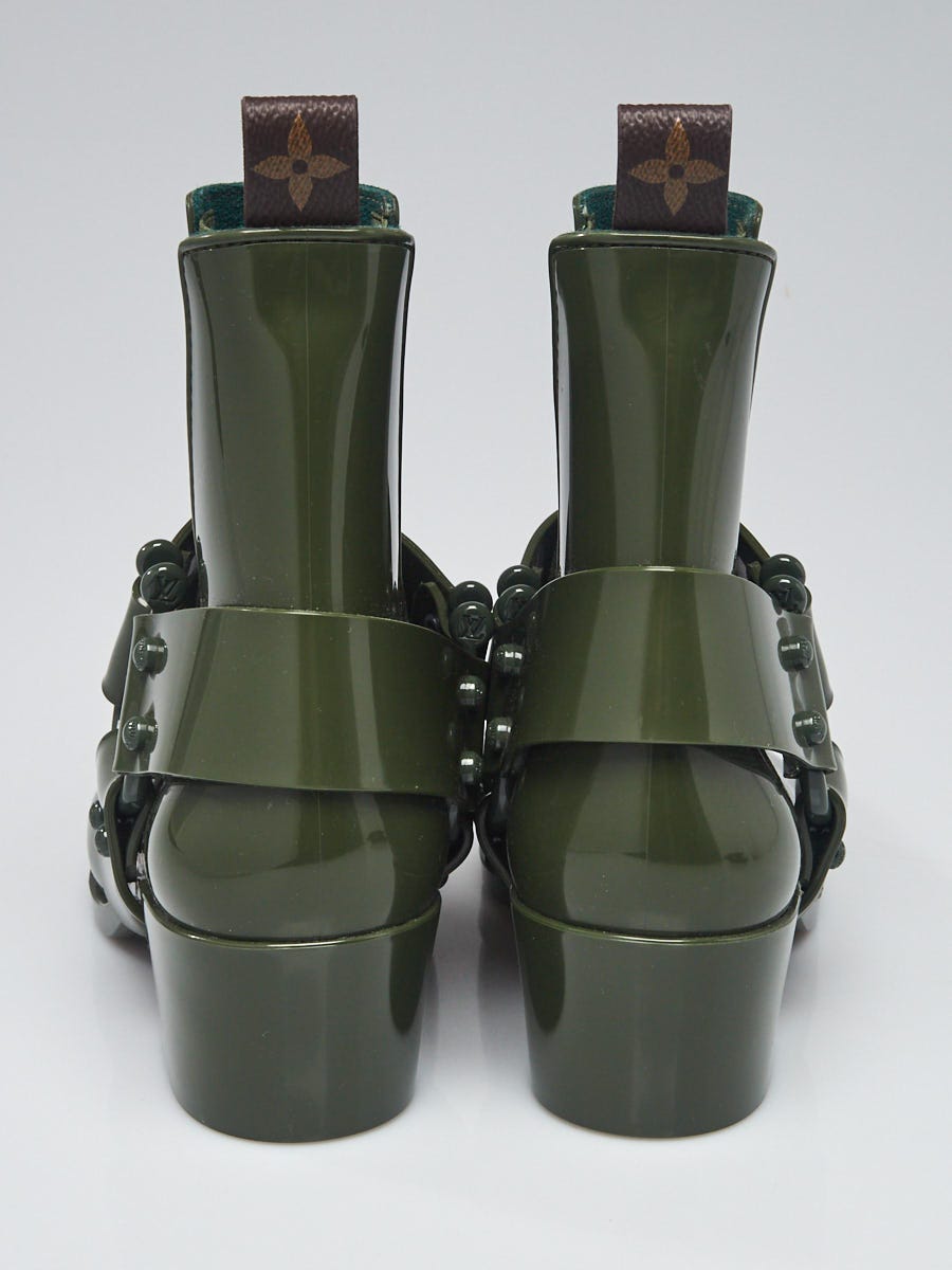 Louis Vuitton Green Rubber Rhapsody Ankle Boots Size 6.5/37 - Yoogi's Closet