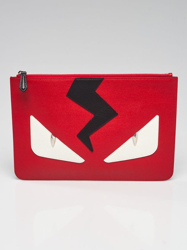 Fendi Red Textured Leather Monster Eyes Clutch Bag 7N0078