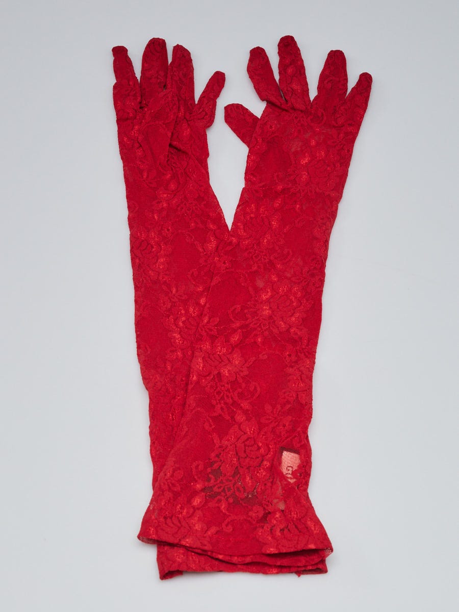 Gucci Red Lace Long Sleeve Gloves Size 7.5/M
