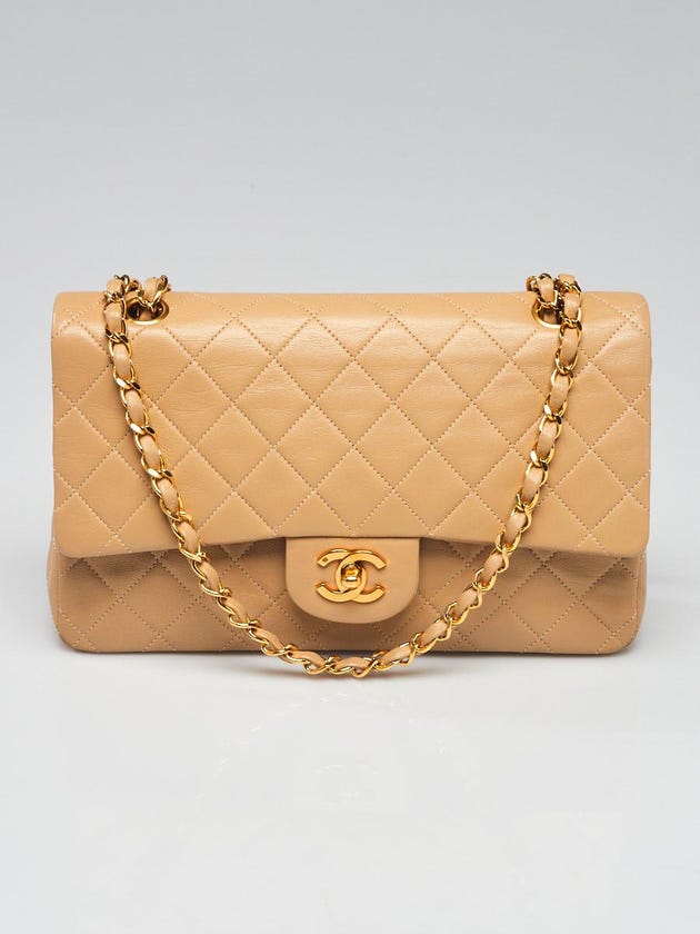 Chanel Beige Quilted Lambskin Leather Classic Medium Double Flap Bag