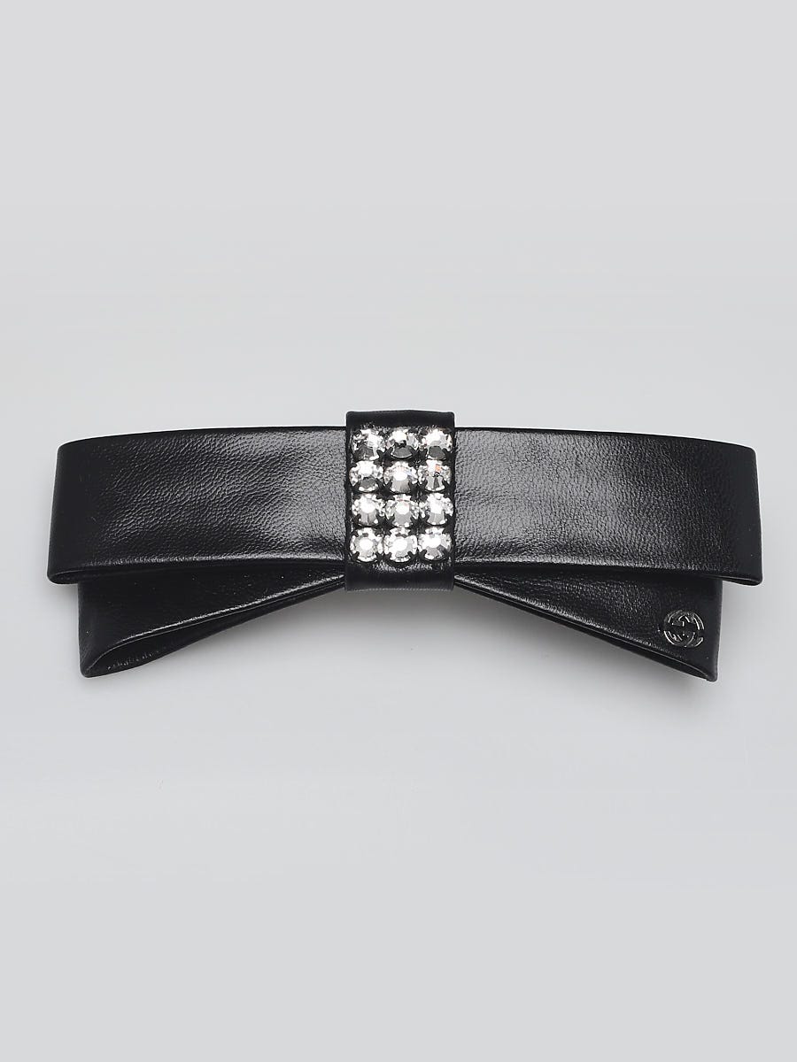 Gucci Crystal leather bow hair slide