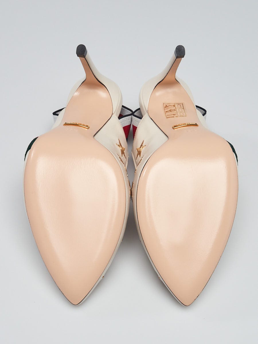 Gucci White Leather Sylvie Vintage Web Star/Bee Pumps Size 5